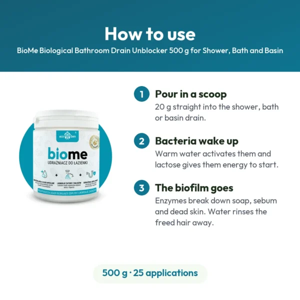 BioMe Biological Bathroom Drain Unblocker 500 g for Shower, Bath and Basin